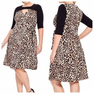 Kiyonna Leopard Print Stretch Wrap Dress 1X